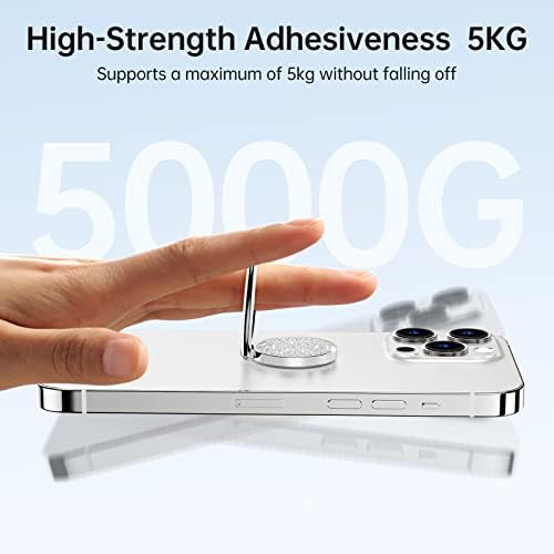 Sparkling 360° Rotation Phone Ring Holder – Bling Bling Finger Kickstand for Enhanced Grip and Stability – Premium Zinc Alloy Design for i Phone, Samsung, Pixel & All Smartphones – Secure Adhesive, Versatile Stand, and Magnetic Car Mount Compatible – Glitter Silver Finish for a Touch of Elegance