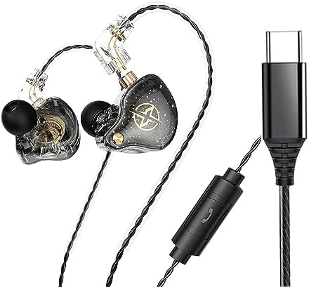 FEDAI DX2 USB-C Noise-Isolating In-Ear Headphones with Microphone – Perfect for Running, Gym Workouts, and Everyday Use, Lightweight Earbuds with 3-Button Remote Control in Sleek White Finish for Enhanced Sound Quality and Comfort