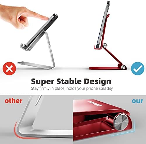 TOPGO Adjustable Cell Phone Stand, [Fully Foldable & Wide Compatibility] Desktop Stand Holder with Charging Port for iPhone, iPad, Kindle, Tablets, Switch – Silver – Enhanced Compatibility and Speed