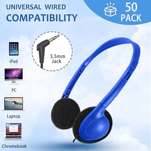 Bulk Classroom Headphones for Kids – Premium 25-Pack Wired On-Ear Headsets with Crystal Clear Sound, 3.5 mm Jack for Seamless Learning | Lightweight, Durable Design for Engaging Educational Experiences