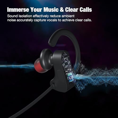 Elevate Your Active Lifestyle with IPX7 Waterproof Bluetooth Wireless Earbuds – 16-Hour Playtime, Exceptional Sound Isolation & Built-in Mic for Effortless Hands-Free Calls – Ideal for Gym, Running, and Outdoor Adventures