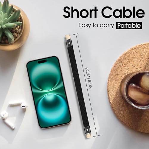 Ultra-Fast 8.5-Inch USB C Cable – Thunderbolt 4 Type-C C to C with 40 Gbps Data Transfer & 240 W PD Fast Charging – 8 K@60 Hz Video Output Compatible with i Phone 16 Pro Max, Mac Books & External SSDs – Perfect for Travel & Efficient Workspaces