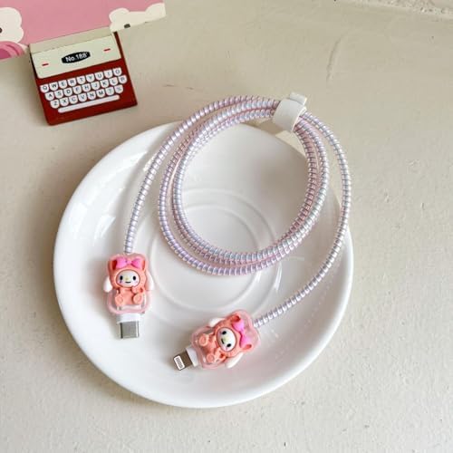 Adorable 3 D Cartoon Charger Protectors – Kitty & Bear Pack of 2 for i Phone 11, 12, 13, 14 Pro Max – Cute Silicone Cable Sleeves for Enhanced Durability & Style – Protect Your Charging Heads from Damage & Dust with Kawaii Designs – Compatible with 18 W & 20 W i Phone Chargers – Lightweight & Portable Charging Accessories for Everyday Use