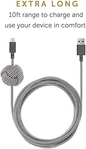 Native Union Night Cable – 10 ft MFi Certified Lightning to USB-A Charger with Weighted Knot Design for Enhanced Stability – Ultra-Durable & Stylish Zebra Pattern for i Phone 14, 13 & Earlier Models – Elevate Your Charging Experience with Superior Length & Strength