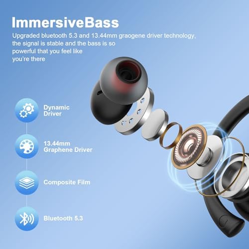 Bluetooth 5.3 Wireless Earbuds for Samsung Galaxy S25/S24/S23/S22 – IPX7 Waterproof Over-Ear Headphones with 90 Hours Playback and Secure Earhooks for Ultimate Comfort and Performance – Perfect for Active Lifestyles and Uninterrupted Sound Quality