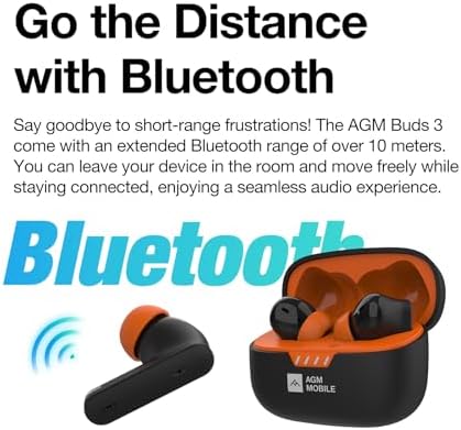 AGM Buds 3: Cutting-Edge True Wireless Bluetooth Earbuds with Advanced Noise Cancellation, 20-Hour Extended Battery Life, and Superior Call Clarity – Stylish Black & Orange Design for Unmatched Audio Experience and Seamless Connectivity