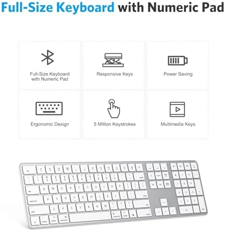OMOTON Bluetooth Wireless Keyboard for Mac – Ergonomic Design with Numeric Keypad, Rechargeable Battery, Sleek Black & Grey Finish – Enhanced Compatibility for Mac Book Pro, Air, i Mac, Mac mini, and PC Users – Experience Unmatched Typing Speed and Comfort