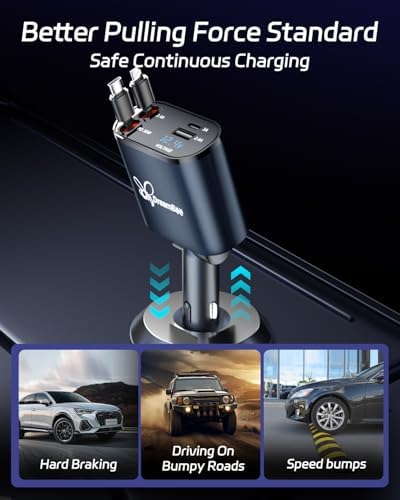 Ultimate 66 W Retractable Car Phone Charger – Fast Dual Type-C Charging Solution for i Phone 15/14, Samsung Galaxy S23+/S23/S22, i Pads – Tangle-Free Design for Efficient Multi-Device Power-Up in Cars and Trucks – Perfect Travel Accessory with Built-In Safety Features