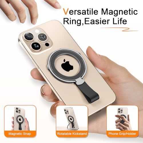 Mag Safe Universal Phone Grip & Kickstand for i Phone 12-16 Pro Max – Versatile Double-Sided Magnetic Holder for Secure Handling & Hands-Free Viewing in Gym, Kitchen & Beyond – Sleek Black Silicone Design for Stylish Convenience and Optimal Performance