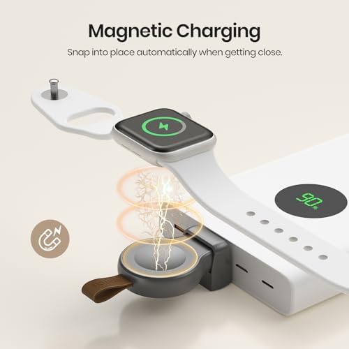 Portable Magnetic Wireless Charger for Apple Watch – Fast Charging i Watch Accessory for Ultra, Series 1-9, and SE – Travel-Friendly Cordless Design for Ultimate Convenience and Durability