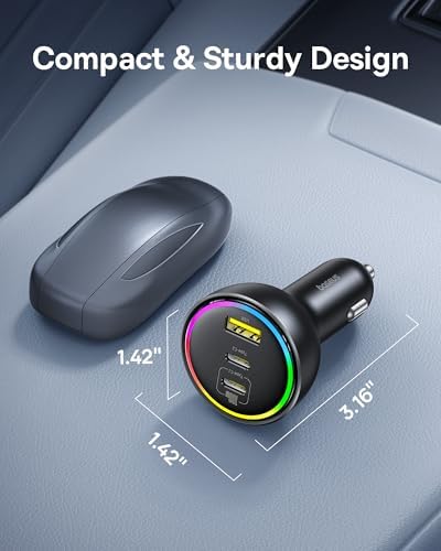 160 W Baseus USB-C Car Charger – Triple-Port Fast Charging Adapter with QC5.0, PD3.0 & PPS for i Phone 15/14/13 Pro, Samsung S22, i Pad & Mac Book Pro – Ultimate Compatibility & Efficiency for Road Trips and Daily Commutes