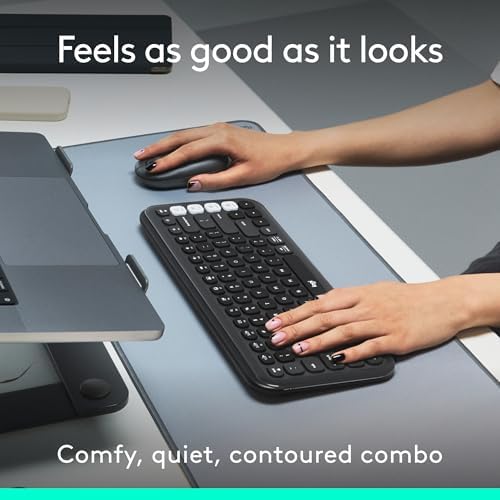 Elevate Your Workspace with the Logitech POP ICON Wireless Bluetooth Keyboard – Stylish Graphite & White Design, Effortless Multi-Device Switching, Comfortable Low-Profile Typing, and Customizable Keys for Enhanced Productivity on Laptops, Tablets, and PCs