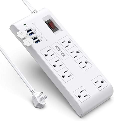 BESTEK 8-Outlet Power Strip with 5-Foot Extension Cord: Multi-Port USB Charging Hub Featuring 3 USB-A (2.4 A) & 1 USB-C (3 A) | 1625 W Max Output with 600 Joule Surge Protection for Enhanced Device Safety | Ultra-Compact Design for Home & Office Efficiency BESTEK 8-Outlet Power Strip with 5-Foot Extension Cord: Multi-Port USB Charging Hub Featuring 3 USB-A (2.4 A) & 1 USB-C (3 A) | 1625 W Max Output with 600 Joule Surge Protection for Enhanced Device Safety | Ultra-Compact Design for Home & Office Efficiency