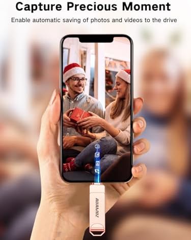 256 GB Rose Gold Flash Drive for i Phone & i Pad – Instant Storage Expansion, Plug & Play USB Memory Stick for Photos, Videos, and Backups – Compatible with Android & PC – Fast Transfer Speeds, No App Required, Ideal for Travel and Seamless Media Playback