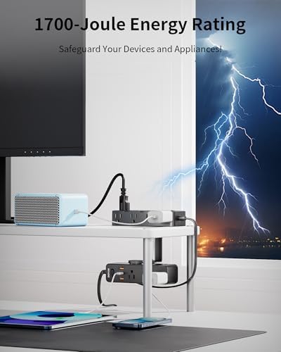 Maximize Your Workspace Efficiency: Dual Layer Desk Clamp Power Strip & Surge Protector with 17 AC Outlets and 7 USB Ports (3 USB-C) – 10 ft Extension Cord for Flexible Setup, 1700 J Protection – Ultimate Space-Saving Charging Station for Home and Office