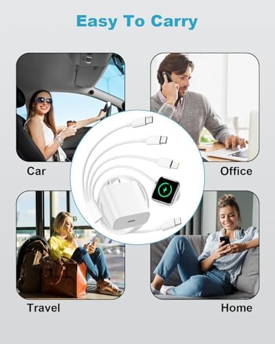 Revolutionize Your Charging Experience with the 4 in 2 Dual-Use Multi Charging Cable – Effortless Fast Charging for Apple Watch & i Phone! Compatible with Apple Watch Series 9/8/7/6/5/SE/Ultra, i Phone 15/14/13/12/11/X/SE, and i Pads – 4 FT Length for Ultimate Flexibility & Durability – The Perfect Travel Charger for On-the-Go Convenience! Experience Lightning-Quick Charge Technology to Reduce Downtime and Keep Your Devices Powered Anytime, Anywhere – Designed for Maximum Efficiency and Versatility, This Cable Simplifies Your Charging Routine with Its Robust Build and Universal Compatibility, Making It an Essential Accessory for Tech Enthusiasts.