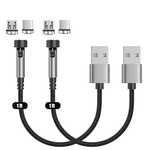 NETDOT 2-in-1 Gen12 Magnetic Phone Charger – 3 Pack of 3.3 ft Fast Charging Cables for USB-C & Micro-USB Devices – 18 W Quick Charge with Effortless Data Transfer – Ultimate Compatibility & Convenient Connectivity for Home, Office, and Travel