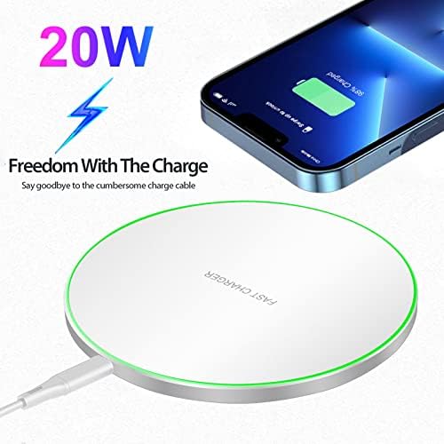 FDGAO Ultra-Compact 20 W Max Fast Wireless Charger – Effortless Qi Charging Pad for i Phone 16/15/14/13/12/SE/11/XS Max/XR, Samsung Galaxy S25/S24/Note, Air Pods, Pixel & LG G8 – Streamlined Charging Solution with Advanced Safety Features for Home or Office Use