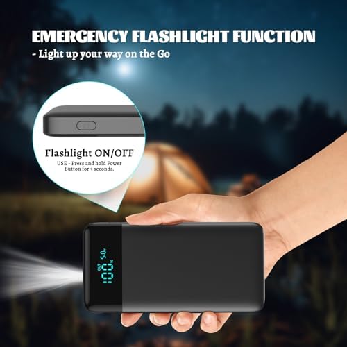 Ultra Slim 10800 m Ah Portable Charger with LCD Display – Fast Charging Power Bank with 20 W PD USB-C Output, Ideal for i Phone 15, 14 & Samsung Android – Compact Power Solution for On-the-Go Charging