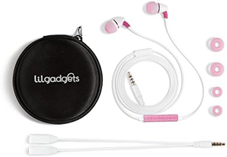 Lil Gadgets Safe Sound Kids Earbuds – Comfortable Wired Earphones for School with Volume Limiting, In-Line Microphone, Travel Case & Audio Splitter – Perfect for Young Learners in Blue