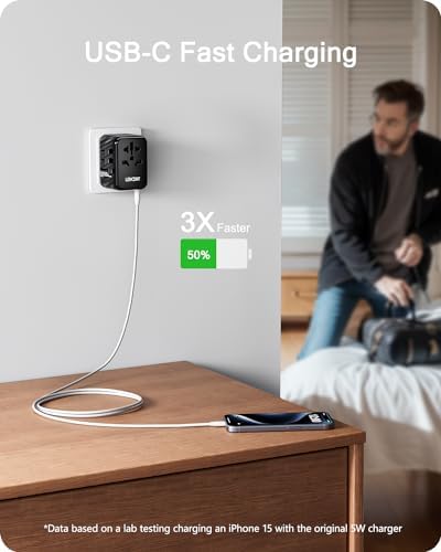 LENCENT 85 W Universal Travel Adapter with Retractable USB-C Cable – High-Speed International Plug Converter Featuring 3 Type-C & 1 USB-A Ports for Effortless Worldwide Charging – Your Ultimate Travel Essential for Maximum Compatibility, Fast Charging, and Ga N Technology Efficiency