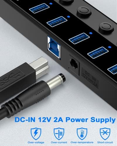 Revolutionize Your Connectivity with the Qeefun 4-Port USB 3.0 Hub – High-Speed 5 Gbps Data Transfer, Individual LED Power Switches, and 2 ft Extension Cable for Ultimate Flexibility – Perfect USB Splitter for Laptops, PCs, i Macs, and More! Enhance Your Workspace Efficiency and Control Multiple Devices Effortlessly!