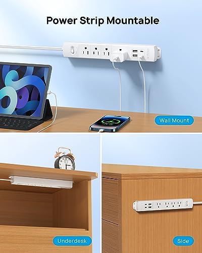 Ultra-Slim TROND Surge Protector Power Strip with 3 USB Ports & Type C – 4 AC Outlets for Maximum Device Protection & Charging Speed – 1440 J Surge Defense, ETL Listed, Space-Saving Wall Mount Design for Home Office & Dorm Use – Versatile Power Management Solution in Elegant Black