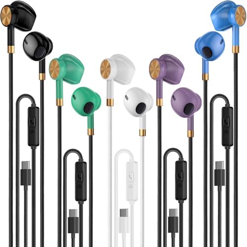 Ultimate USB C Earbuds 5-Pack – Exceptional Noise Isolation In-Ear Headphones Featuring Deep Bass & Integrated Microphone, Perfect for Gaming, Streaming Music, and Effortless Hands-Free Calling with Broad Compatibility for All USB C Devices