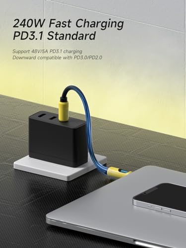 Hagibis 240 W USB C Fast Charging Cable with LED Display – 6.6 Feet Durable Silicone for i Phone 16/15 Pro Max, i Pad, Mac Book Pro – Ultra-Fast 480 Mbps Data Transfer, Flexible Tangle-Free Design for Maximum Performance and Connectivity