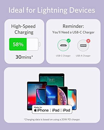 Anker 6 FT MFi Certified USB C to Lightning Cable – Rapid Power Delivery for i Phone 13 Pro, 12 Pro Max, 12, 11, X, XS – Durable Misty Blue Charging Solution with Reinforced Connectors for Optimal Performance and Stylish Flexibility
