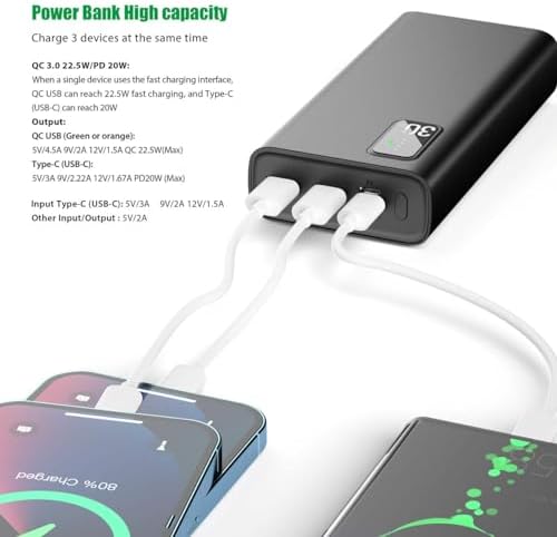 High-Capacity 50,000 m Ah Portable Power Bank – Fast Charging with QC 3.0 & PD 20 W, Dual USB-C/USB-A Outputs, LED Battery Indicator – Ultimate Multi-Device Charger for Smartphones, Tablets, Smartwatches, and Cameras – Travel Ready Power Solution