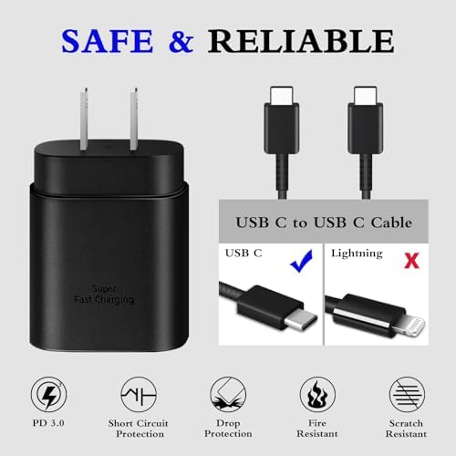 Experience Unmatched Fast Charging with the GUUSMART 2-Pack 25 W Type C Charger & 6 ft USB C Cable – Ideal for Galaxy S23 Ultra, i Phone 15 Series & More – Compact, Lightweight, and Sleek Black Design for On-the-Go Efficiency – Power Up to 3 x Faster with Enhanced Compatibility and Durability