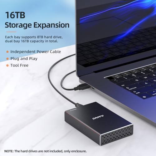 MAIWO Dual Bay RAID Hard Drive Enclosure for 2.5-Inch SATA SSDs and HDDs – USB 3.1 Gen 2 (10 Gbps) with Versatile RAID Modes (0/1/JBOD/PM) – 16 TB External Storage Solution in Durable Aluminum – Optimal Performance for Professionals and Gamers
