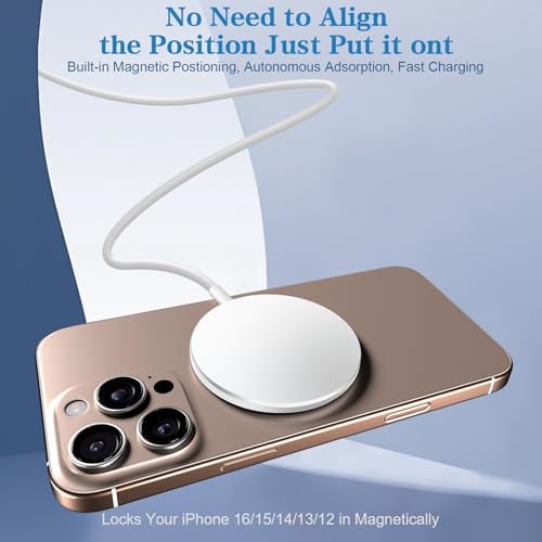Premium Magnetic Wireless Charger Duo – 10 FT Fast Charging Pad for i Phone 16/15/14 Series & Air Pods 3 – 20 W PD Adapter Included, Enhanced Safety Features – Optimal Alignment & Portability for Home, Office, Travel