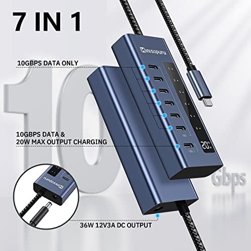 Minisopuru 4-Port USB C Hub – Ultra-Fast 10 Gbps Data Transfer & 20 W Rapid Charging Splitter for Mac Book Pro, i Pad & More – Lightweight Multiport Adapter for Seamless Device Connectivity – Ideal for On-the-Go Professionals