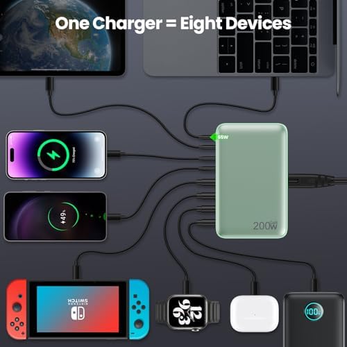 200 W Ga N III USB C Charging Hub – 6-Port Fast Charging Station for Laptops and Devices – PD 65 W Compatible with Mac Book Pro, i Pad, i Phone 15/16, Galaxy S23/S24, Steam Deck & More – Ultimate Universal Charger for Home, Office & Travel