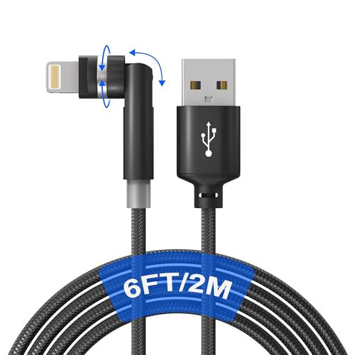 Revolutionary 90-Degree Lightning Cable with 360-Degree Rotating Connector for Apple Devices – MFi Certified Fast Charging Cord (2.4 A) – Perfectly Designed for Seamless Use with i Phone 14, 13, 12, 11, X, 8, 7, 6, 5 & i Pad – Durable 6 FT Length for Ultimate Convenience and Versatility – Ideal for Gaming, Navigation, and Entertainment