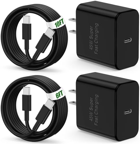 Elevate Your Charging Experience with the 45 W Ultra-Fast Type C Charger for Samsung Galaxy – Includes a 10 FT USB-C Cable for Maximum Flexibility, Perfectly Optimized for Galaxy S25, S24 Ultra, S23, S22, S21, Note10, Note20, and Galaxy Tab A9+ – Lightweight Design, Superior Safety Features, and Unparalleled Efficiency for Android Enthusiasts