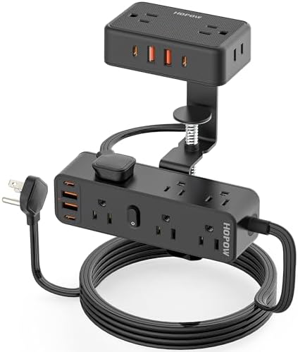 Maximize Your Workspace with the Dual Layer Desk Clamp Power Strip – 13 Outlet Charging Station with 4 USB Ports (2 USB-C), 1700 Joules Surge Protection, 10 Ft Flexible Extension Cord – Ideal for Home & Office Efficiency