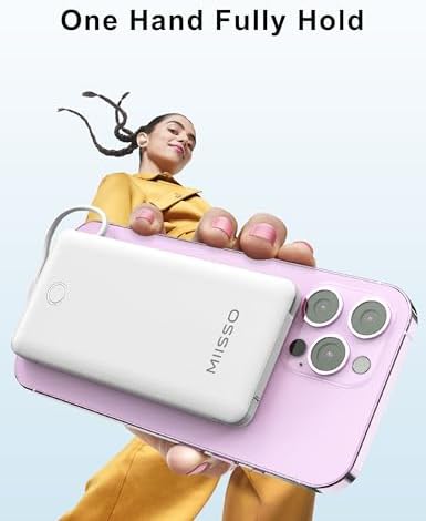 miisso 10000 m Ah Ultra-Slim Portable Power Bank with Integrated Charging Cables – Multi-Device USB-C Travel Charger for i Phone & Samsung – Compact, Lightweight Battery Pack Designed for Maximum Portability and Efficiency