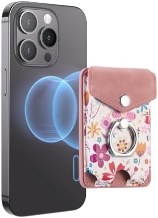 Premium Printed Leather Mag Safe Wallet for i Phone 15/14/13/12 – Magnetic Card Holder with Secure Ring Grip, 3-Card Capacity, Effortless Integration for Modern Minimalists