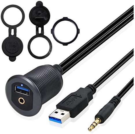 Elevate Your Vehicle’s Connectivity: 3.3 ft USB 3.0 & 3.5 mm TRS Jack Flush Mount Cable with LED – Durable Blue Metal Shell Extender for Seamless Dashboard Integration in Cars, Trucks, Boats, and Motorcycles – Perfect USB & Audio Accessory for On-the-Go Convenience