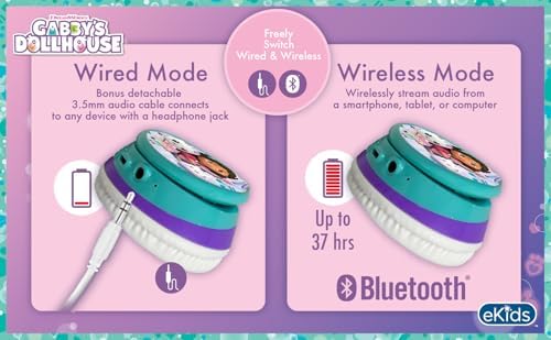 Gabby’s Dollhouse Wireless Headphones for Kids – Stylish Bluetooth Over-Ear Headset with Built-In Microphone, Perfect for School, Home, and Travel – Ultimate Comfort and Durability for Young Audiophiles with Versatile Connectivity Options and Engaging Design