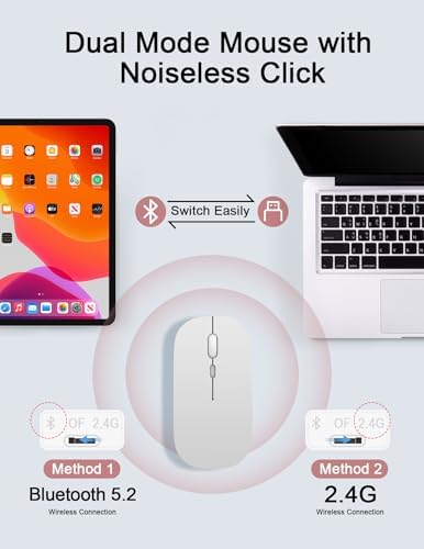 Sleek Wireless Keyboard and Mouse Combo – Rechargeable Bluetooth & 2.4 GHz USB for i Pad, Smartphone, PC & Laptop – Ergonomic Design for Ultimate Comfort in White – Elevate Your Workspace Efficiency!