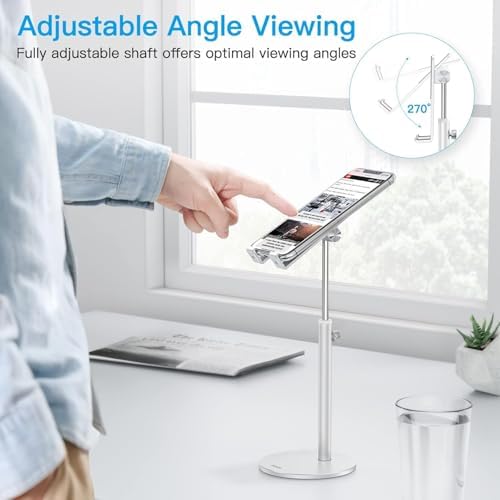 Cell Phone Stand, OMOTON Angle Height Adjustable Phone Holder, Aluminum Desktop Phone Holder Dock Stand for Desk, Compatible with iPhone 13/Mini/Pro/Max, All Smartphones and Tablets(4-11”),Black – Enhanced Compatibility and Speed