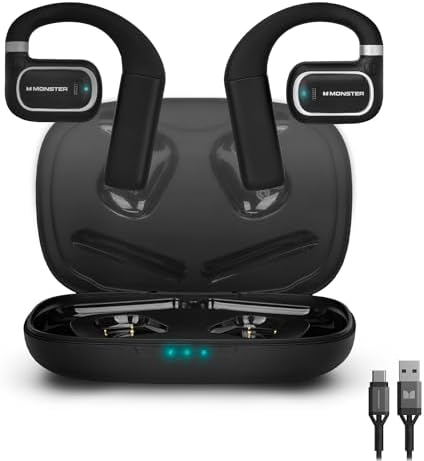 Experience Ultimate Audio Freedom with Monster Clarity Air 2.0 Open Ear Wireless Earbuds – Revolutionary Air Conduction Technology for Enhanced Situational Awareness, 28-Hour Battery Life, Effortless Touch Controls, High-Definition Microphone for Crystal-Clear Calls, Ultra-Lightweight Ergonomic Design Ideal for Fitness and Outdoor Adventures, Compatible with All Devices