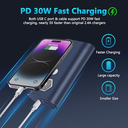 Miady 30 W Fast Charging Power Bank – 20,000 m Ah Portable Charger with Integrated USB-C Cable and LED Battery Indicator for i Phone 16/15/14/13, Galaxy, Android, and i Pad – Ultimate On-the-Go Power Solution for All Your Devices