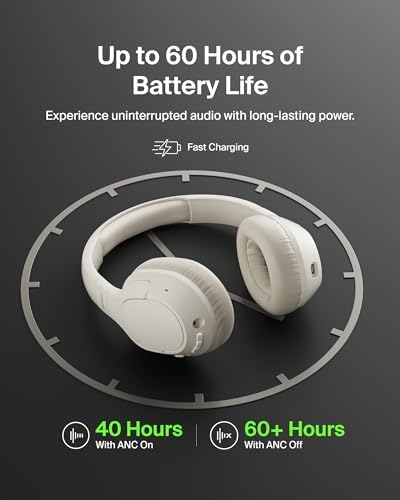 Belkin Sound Form Isolate Bluetooth Over-Ear Headphones – Premium Hybrid Active Noise Cancelling Technology for Immersive Audio, Luxurious Cloud Cushion Design for All-Day Comfort, Unmatched 60-Hour Battery Life with Quick Charge, Advanced Bluetooth 5.4 Connectivity for Crystal-Clear Sound – Ideal for Travel, Home, and Office Use in Elegant Sand Finish