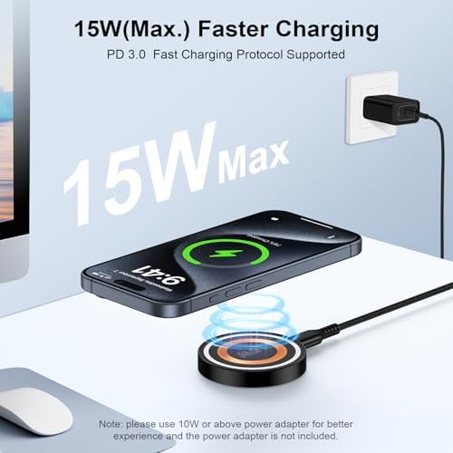Samsung S25 S24 15 W Fast Wireless Charging Pad – Magnetic Mag Safe Station for Galaxy S Series & Pixel Devices – Compact, Efficient, and Safe Charging Solution for Home & Office Use – Elevate Your Power Experience
