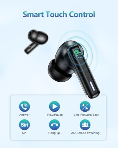 Premium Bluetooth Wireless Earbuds with Advanced Touch Control – Cutting-Edge ANC & ENC Noise Cancellation for Immersive Sound – 40 Hours Deep Bass Playback & IPX7 Waterproof Design for Ultimate Durability – Crystal Clear Call Quality with Integrated Microphones – 5 Customizable EQ Settings for Tailored Listening on i OS & Android Devices (Sleek Dark Blue) – Your Ideal Audio Companion for Active Lifestyles and Uninterrupted Enjoyment